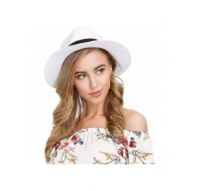 Sun Hats Beach Sun Hats for Women Straw Wide Brim Floppy Panama Roll Up Fedora Summer Uv Upf50 Hat - White - C0196ALNIQC $18.28