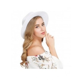 Sun Hats Beach Sun Hats for Women Straw Wide Brim Floppy Panama Roll Up Fedora Summer Uv Upf50 Hat - White - C0196ALNIQC $18.28