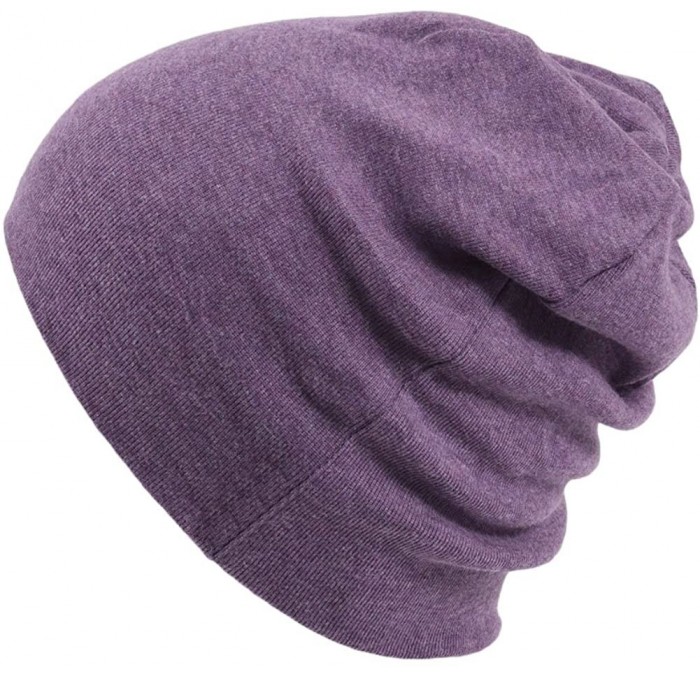 Skullies & Beanies Mens Organic Cotton Beanie - Womens Slouchy Knit Hat Made in Japan - Purple - CR1959M9K8I $79.79