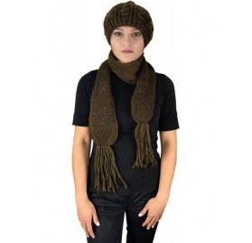 Skullies & Beanies Cable Knit Beret Beanie Hat and Scarf Set - Green - C111IGDMK1R $13.93