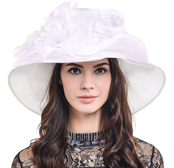 Sun Hats Women's Kentucky Derby Dress Tea Party Church Wedding Hat S609-A - White - CT17Y4RN397 $53.36