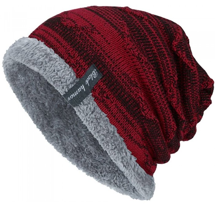 Skullies & Beanies Unisex Warm Knit Beanie Skull Cap Hedging Head Hat Slouchy Beanie Warm Outdoor Fashion Hat - Wine Red - C2...