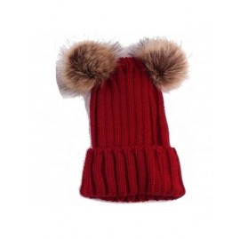 Skullies & Beanies Adults Children Double Fur Winter Casual Warm Cute Knitted Beanie Hats Hats & Caps - Red - C918AHL2L90 $16.43