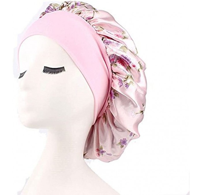 Skullies & Beanies Womens Sleep Night Cap Wide Band Floral Print Bonnet for Hair Beauty Polyester Chemo Hat Sleep Bonnet - Pi...