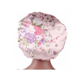 Skullies & Beanies Womens Sleep Night Cap Wide Band Floral Print Bonnet for Hair Beauty Polyester Chemo Hat Sleep Bonnet - Pi...