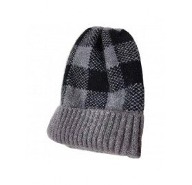Skullies & Beanies Warm Cozy and Cute Buffalo Check Beanie Hat with Cuff Soft Acrylic - Black/Grey - CN18AX0UC4D $12.67