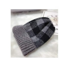 Skullies & Beanies Warm Cozy and Cute Buffalo Check Beanie Hat with Cuff Soft Acrylic - Black/Grey - CN18AX0UC4D $12.67