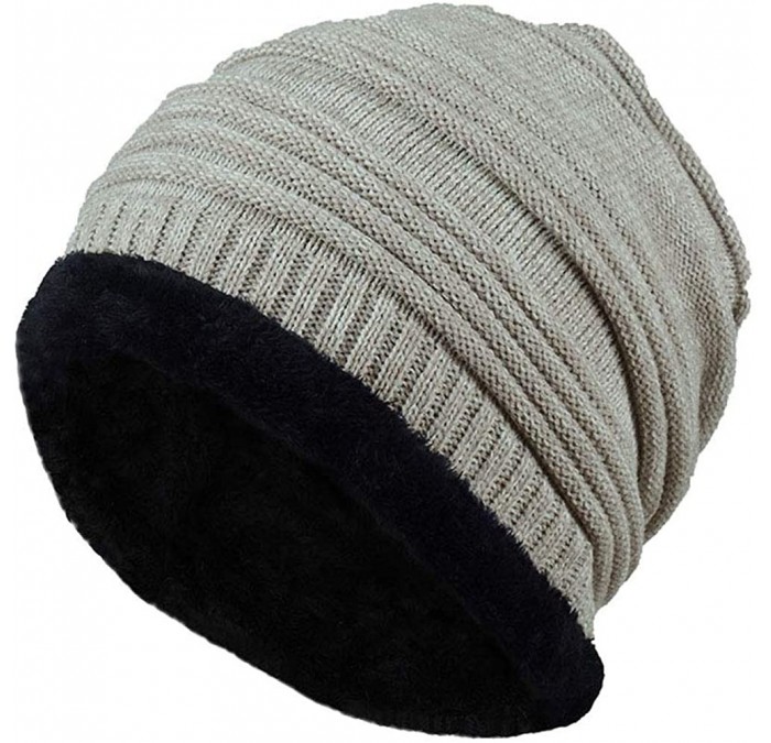 Skullies & Beanies Men Winter Skull Cap Beanie Large Knit Hat with Thick Fleece Lined Daily - O - Grey - CE18ZGR93D2 $28.36