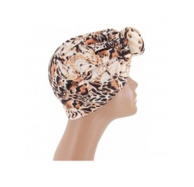 Sun Hats Shiny Metallic Turban Cap Indian Pleated Headwrap Swami Hat Chemo Cap for Women - Leopard - CL18Z2MIIIK $18.73