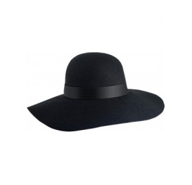 Fedoras Women's 100% Wool Felt Floppy Hat Fedora Wide Brim Cloche Bowler Hat Foldable - 01- Black - CY18I7AKQ3G $18.91