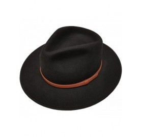 Fedoras Men's 100% Crush-able Wool Felt Outback Leather Band Wide Fedora Hats with Gift Box - Black - C912N8TH5OF $27.64