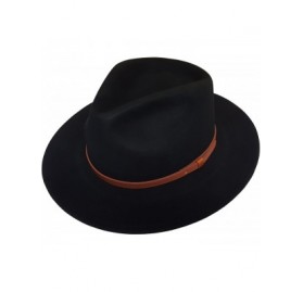 Fedoras Men's 100% Crush-able Wool Felt Outback Leather Band Wide Fedora Hats with Gift Box - Black - C912N8TH5OF $27.64