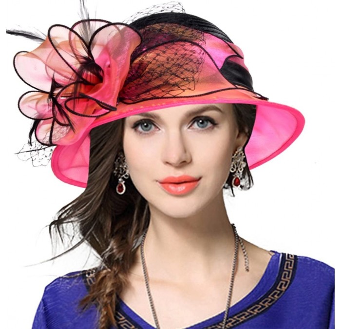 Bucket Hats Lady Derby Dress Church Cloche Hat Bow Bucket Wedding Bowler Hats - Two-tone-rose - CD17XQ4QYSO $28.87