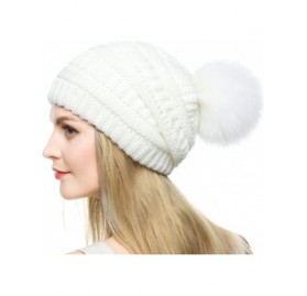 Skullies & Beanies Womens Girls Winter Knit Slouchy Beanie Hat Warm Skull Ski Cap Faux Fur Pom Pom Hats for Women - CR19395CI...