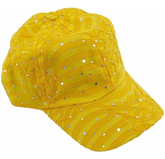 Baseball Caps Glitzy Game Sequin Trim Baseball Cap for Ladies - Yellow - CS183AQQ8IM $10.55