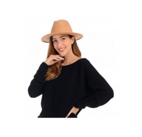 Fedoras Belt Buckle Fedoras Women Hat Wide Brim Trilby Jazz Hats Classic Mens Manhattan Hats - Camel - C618AU2ASR4 $10.15