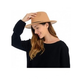 Fedoras Belt Buckle Fedoras Women Hat Wide Brim Trilby Jazz Hats Classic Mens Manhattan Hats - Camel - C618AU2ASR4 $10.15