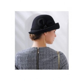 Bucket Hats 100% Wool Felt Cloche Bucket Bowler Hat Wedding Hats Winter Women Church Hats - Black1 - C018MCLWAZR $44.41