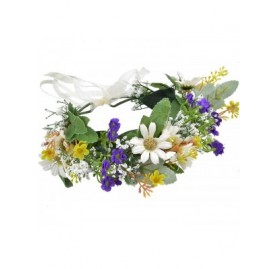 Headbands Boho Flower Crown Hair Wreath Floral Garland Headband Halo Headpiece with Ribbon Wedding Festival Party - A - C718U...