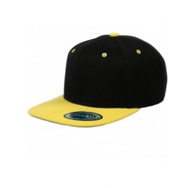 Baseball Caps Blank Adjustable Flat Bill Plain Snapback Hats Caps - Black/Yellow - CP11LHGX14P $10.75