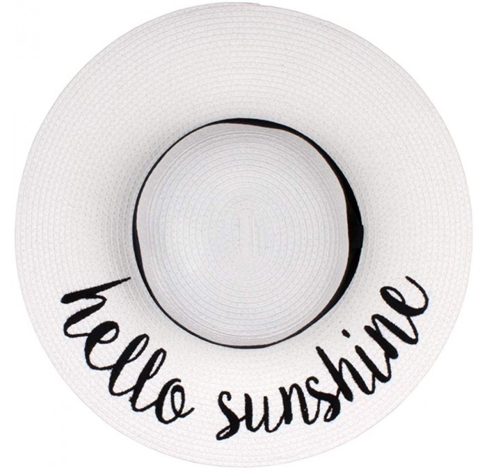Sun Hats Women Elegant Wide Brim Embroidered Beach Pool Floppy Summer Vacation Sun Hat - Hello Sunshine - CQ18CMNSID9 $11.46