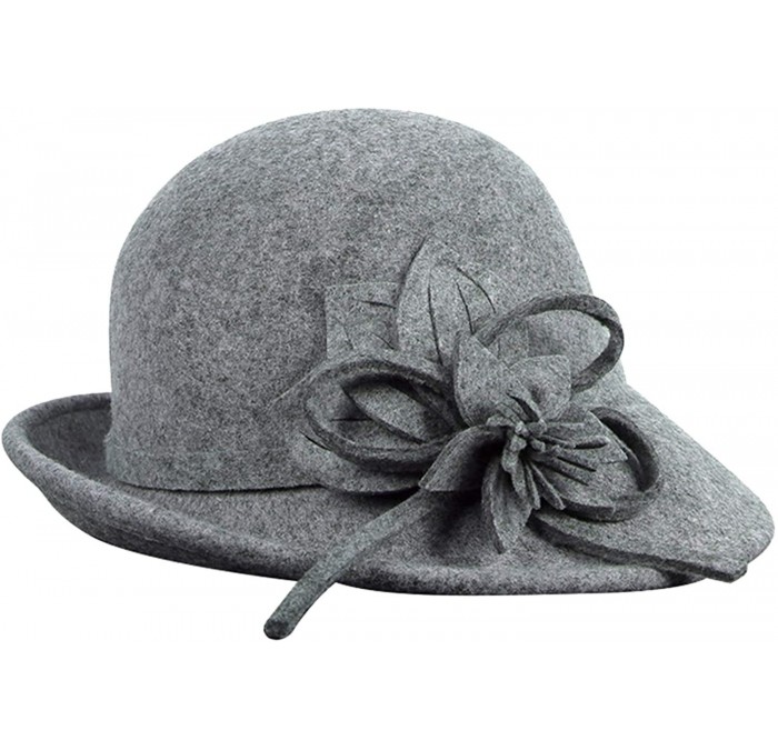 Fedoras Women's Floral Trimmed Wool Blend Cloche Winter Hat - Model B - Gray - CK1895RAHMQ $31.79