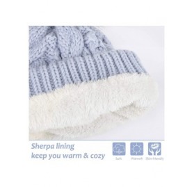 Skullies & Beanies Winter Thick Cable Knit Faux Fuzzy Fur Pom Pom Sherpa Lined Skull Ski Cap Cuff Beanie - Blue - C518L6D0RMY...