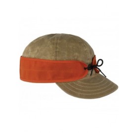Newsboy Caps Waxed Cotton Cap - Lightweight Fall Hat with Earflaps - Field Tan/Blaze Orng - C3112GAO1QR $45.21