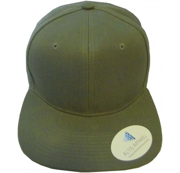 Baseball Caps Premium Plain Solid Flat Bill Snapback Hat - Adult Sized Baseball Cap - Olive Green - C111KV7QYAD $9.64