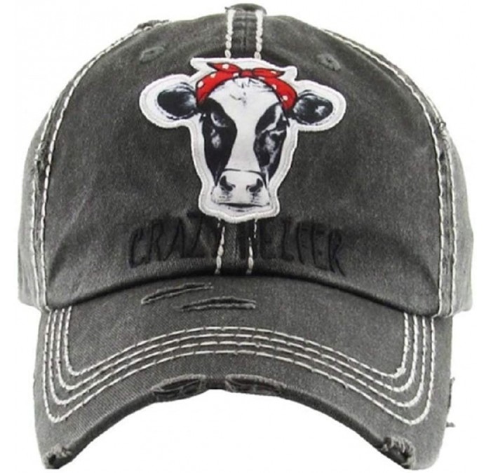 Baseball Caps Adjustable Ladies Womens Baseball Cap Heifer Cow Hat - Black Crazy Heifer - CZ18MC7CEC9 $36.01
