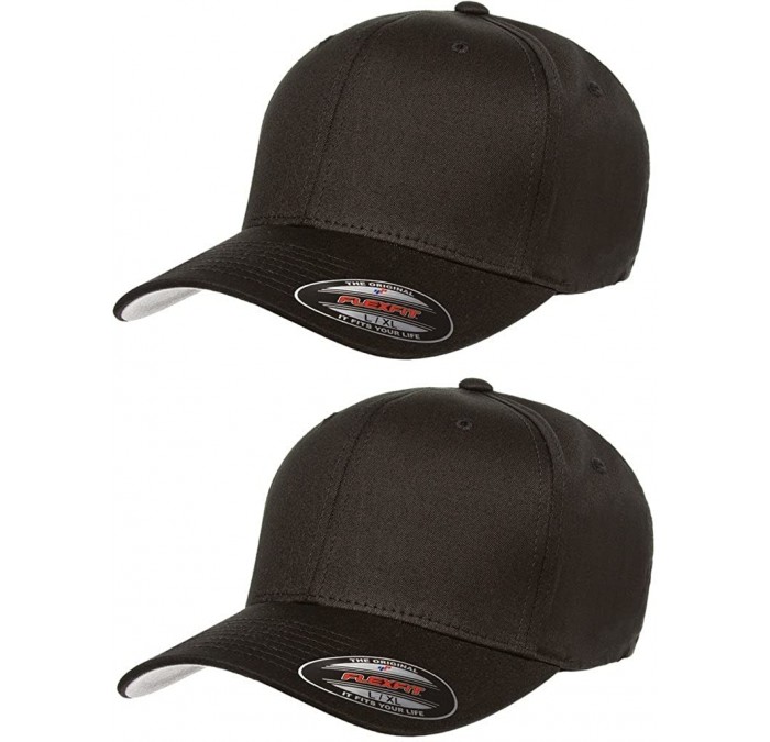 Baseball Caps 2-Pack Premium Original Cotton Twill Fitted Hat w/THP No Sweat Headliner Bundle Pack - Black - CB185G50TW0 $40.32