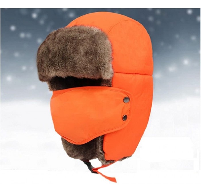 Bomber Hats Unisex Winter Outdoor Trapper Trooper Aviator Ski Hat Earflap with Mask - Orange - CZ129QNPG75 $29.68