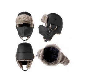 Bomber Hats Men's Faux Fur Trapper Hunting Hat with Earflap Mask Russian Ushanka - 69265_black - CU12N7233AQ $17.12