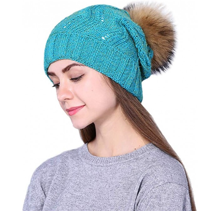 Skullies & Beanies Women's Baggy Crochet Hat Wool Knitted Fluffy Hair Ball Winter Warm Ski Beanie Skull Slouchy Caps - E - CN...