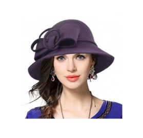 Fedoras Women's Fascinator Wool Felt Hat Cocktail Party Wedding Fedora Hats - Bow-purple - C4187R3XCEQ $24.40