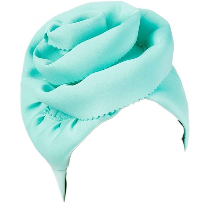 Skullies & Beanies Women Big Flower Silk Cotton Turban Beanies Headwear Satin Bonnet Head Wrap Chemo Hair Loss Cap Hat - Gree...