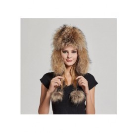 Bomber Hats Women's Fur Trapper Hat with Sheepskin Earflap Bomber Hat Winter Fur Hat - Raccoon - CA1876TO43R $55.70