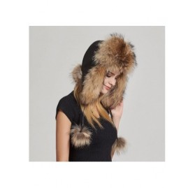Bomber Hats Women's Fur Trapper Hat with Sheepskin Earflap Bomber Hat Winter Fur Hat - Raccoon - CA1876TO43R $55.70