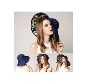 Sun Hats Womens Wide-Brimmed Bowler Hat Brim Foldable Sunscreen Beach Sun Hat - Dark Blue - CC185GY480M $18.63