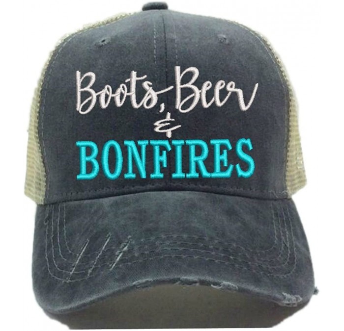 Baseball Caps Women's Trucker Hat"Boots- Beer & Bonfires Custom Distressed Drinking Party Baseball Cap - CT18GNHISNK $28.47