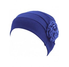 Skullies & Beanies Flower Chemo Turban Ruffle Headwear for Cancer Sleep Beanie Caps - Royalblue-1 Pair - C618SIOO39C $11.56