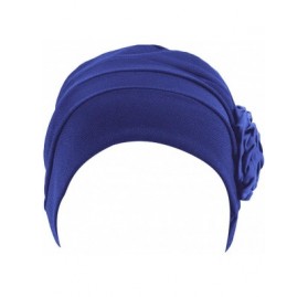 Skullies & Beanies Flower Chemo Turban Ruffle Headwear for Cancer Sleep Beanie Caps - Royalblue-1 Pair - C618SIOO39C $11.56