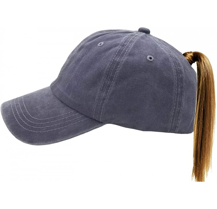 Baseball Caps Ponytail-Baseball-Hat Women Messy-Bun-Hat Cap - Washed Distressed - Ponytail Grey 3 - CQ18K4XH7NQ $17.83