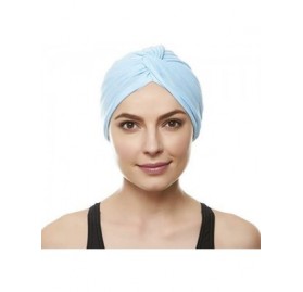 Headbands Womens Swim Cap Bathing Turban-Polyester Twisted Pleated Turban Head Cover - Light Blue - CG11LO2KESN $18.20