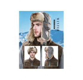 Skullies & Beanies SIGGI Faux Fur Trapper Hat for Men Cotton Warm Ushanka Russian Hunting Hat - 89135_gray (Faux Fur) - CE188...