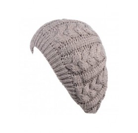 Berets Womens Winter Cozy Cable Fleece Lined Knit Beret Beanie Hat (Set Available) - Heather Beige Cable - CF18K0YO42X $22.48