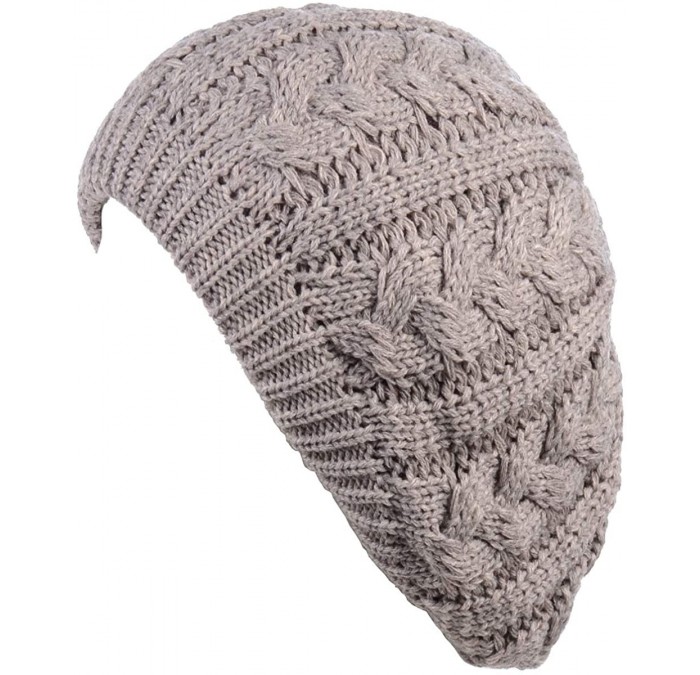Berets Womens Winter Cozy Cable Fleece Lined Knit Beret Beanie Hat (Set Available) - Heather Beige Cable - CF18K0YO42X $35.06