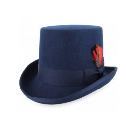 Fedoras Mens Top Hat Satin Lined Topper by Belfry 100% Wool in Black Grey Navy Pearl - Navy - CC1804Z6A3A $50.74