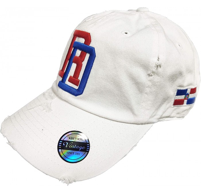 Baseball Caps Adjustable Vintage Cap Dominican Republic RD and Shield - White - CB17XHWIQ4Z $59.06