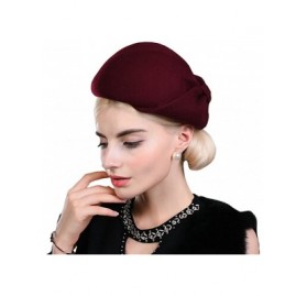 Berets Women's Autumn and Winter Bow Wool Beret Coffe - Wine Red - C112MCI073T $30.14